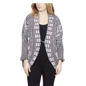 LARRY LEVINE Geometric Print Kimono Cocoon Cardigan Sweater  Medium Toggle Close